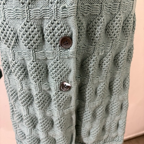 Bloomingdale’s 100% Wool Teal Sweater Long Cardigan Buttons Sz PS Chunky Knit - Picture 4 of 13